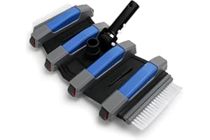 Aourana Pool Cleaning Vacuum Head with Wheels & 1-1/4", 1-1/2" Hose Adapter，Heavy Duty Pool Vac Head，Professional Weighted Flexible Vacuum Head with Bottom Brush & Side Brush，EZ Clip Handle (Blue)