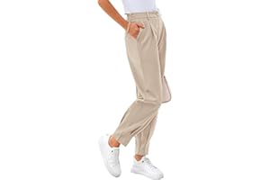 CFLONGE Women's Summer High Waisted Pants for Women 2025 Casual Ankle Length Pant for Work Office Trouser Slacks with Pockets