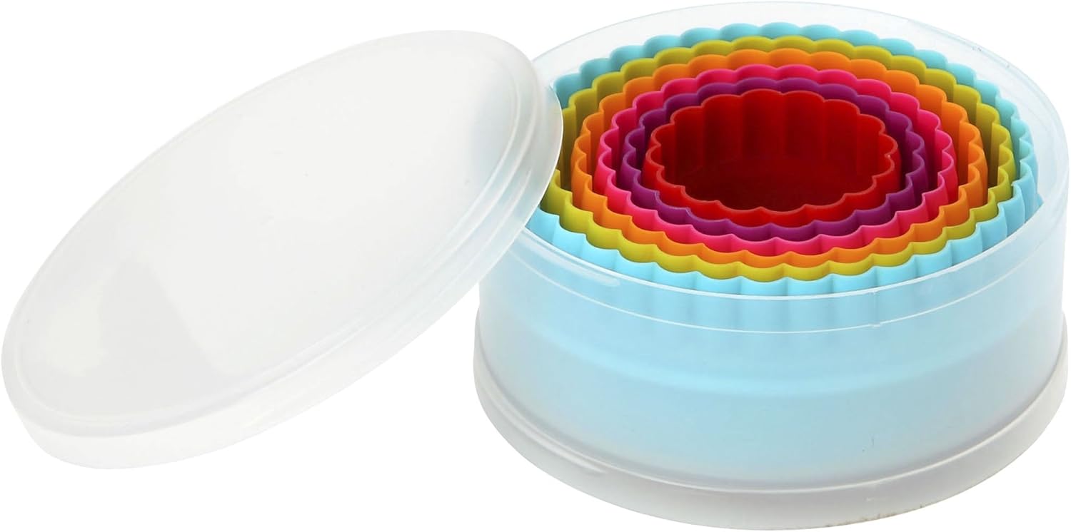 Dexam Plastic Double Sided Plain/Crinkle Round Cookie Cutters, Set of 6,Multicoloured