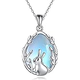 VONALA Sterling Silver Buuny/Koala/Hamster/Dragonfly/Octopus Moonstone Pendant Necklace Animal Jewelry Gifts for Women Girls Teens Birthday