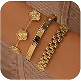 ISELBDR 18K Gold Clover Bracelet for Women - Stackable Crystal Love Bangle & Friendship Link Bracelets, Non-Tarnish Stainless Steel Trendy Jewelry Gift with Adjustable Tool