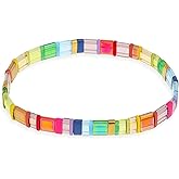 Sonateomber Tila Flat Beaded Stretch Bracelets for Women, Trendy Stackable Colorful Glass Square Beads Stack Bracelet Beach Jewelry Gift