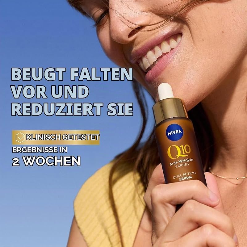Q10 Anti-Falten-Serum Expert Double Action (30 ml), Gesichtsserum mit Anti-Aging-Technologie, Anti-Aging-Gesichtswasser, blockiert Zuckerschäden