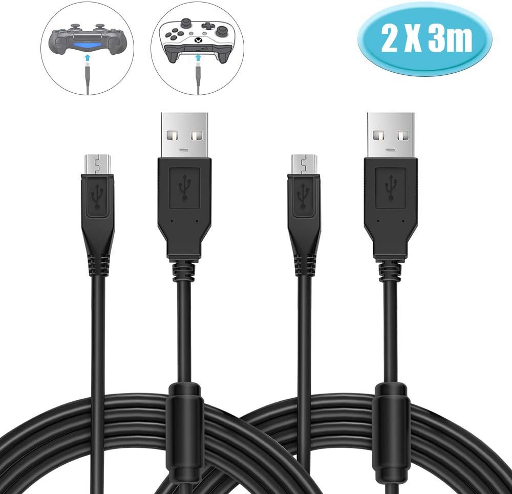 PS4 Controller Charger Cable 2 Pack, 6amLifestyle 3M Length Micro USB