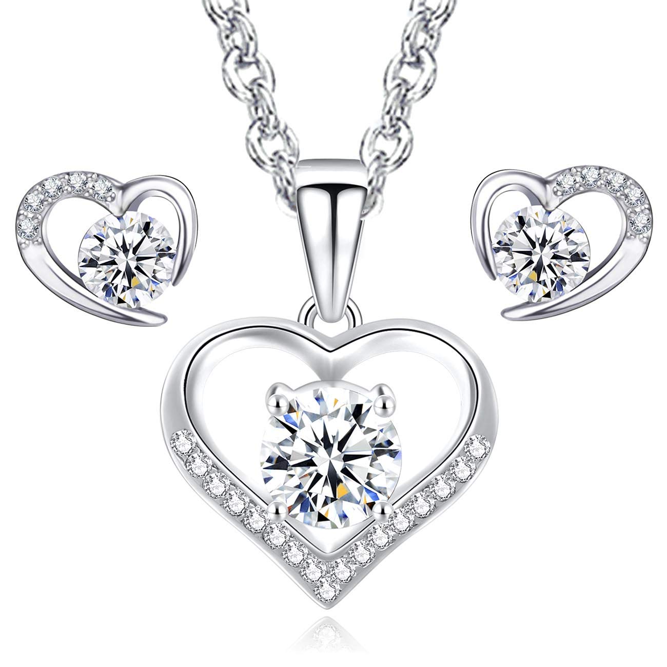 LYL.Adorer Heart Necklace Earring Set,Austrian Crystal,Jewellery Set Silver 925,Gift for Her