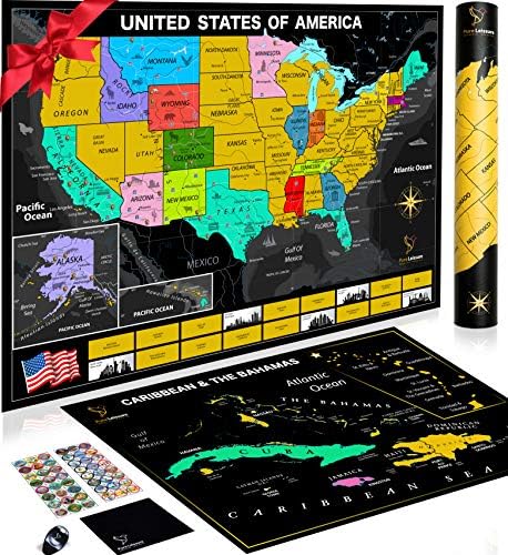 Pure Leissure Scratch Off Map Of The United States For Travel Tracking Deluxe Gift For Usa Travelers Bonus Scratch Off Caribbean Map Accessories Ebook Buy Online At Best Price In