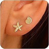 VRIUA Starfish Earrings for Women - 14K Gold/Silver Plated Dainty Starfish Seashell Earrings Hypoallergenic Summer Beach Ocean Inspired Jewelry