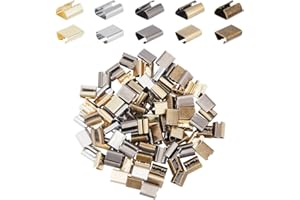 WADORN 150pcs Leather Rope Clips, 5 Colors Foldable Cord String Ends Fasteners 12x10mm Metal Crimp Ends Clasps for DIY Handicraft Leather Adjustable Loops Lanyard Tassel Jewelry Findings