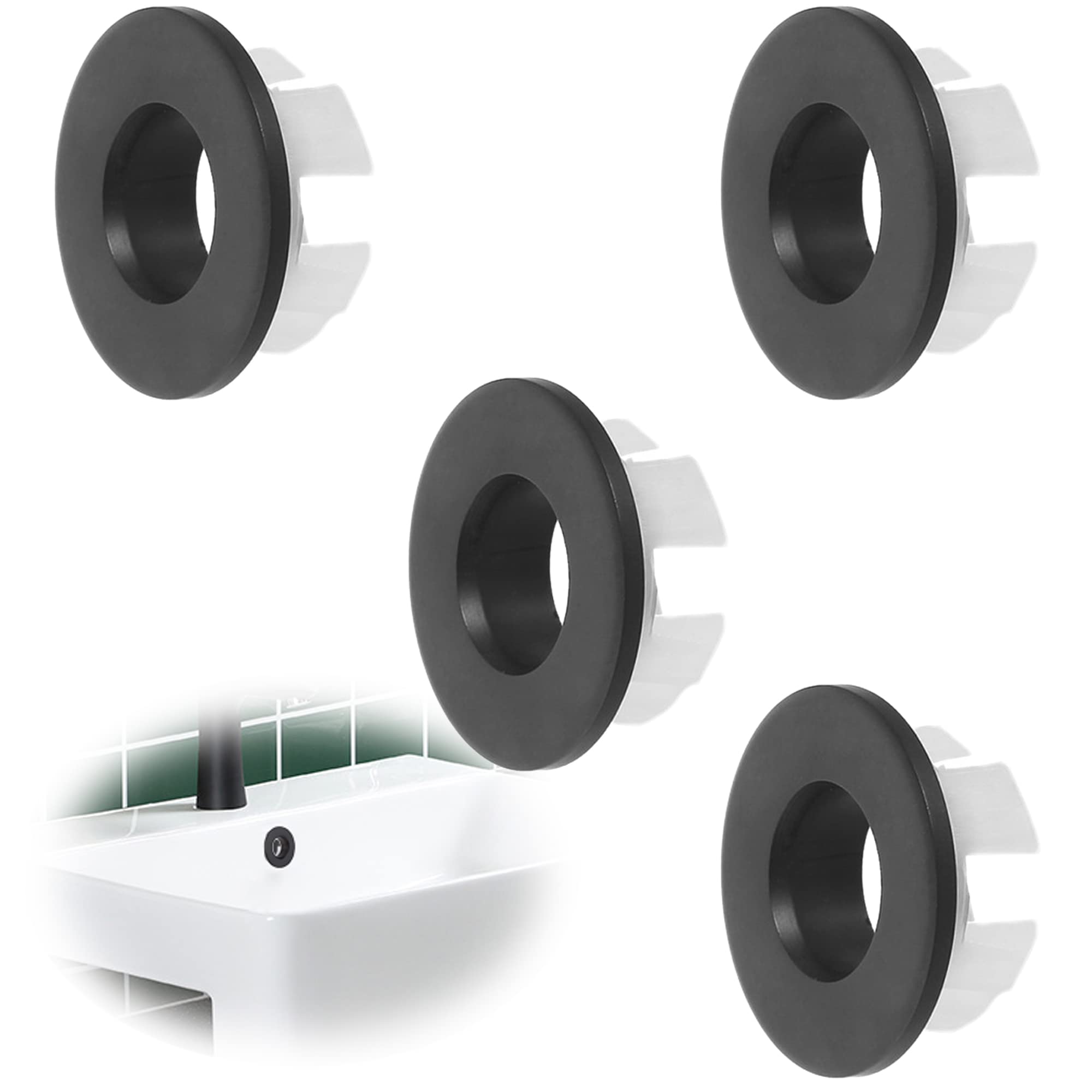 Hayaww 4 Pieces Round Overflow Cover, Sink Overflow Ring, Sink Overflow Cover, Sink Overflow Ring, Sink Overflow Rings, Sink for Bathroom, Kitchen, Sink Hole (Black)