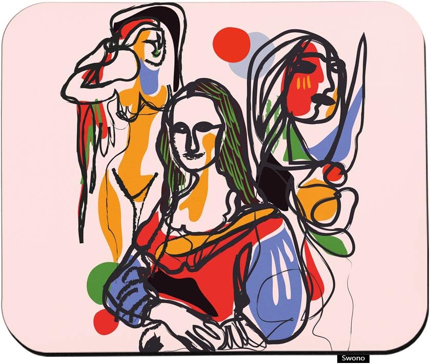 Swono Masterpiece Mouse Pads Cartoon Mona Lisa Portrait Painting Isolated On Pink Mouse Pad for Laptop Funny Non-Slip Gaming Mouse Pad for Office Home Travel Mouse Mat 7.9"X9.5"