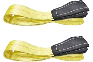 Lift Sling Straps, AsgenoX 2 Ply 5'X2 Heavy Duty Flat Eye Lift Slings Lifting Straps Tree Saver Winch Tow Strap, Yellow, 2 Pa