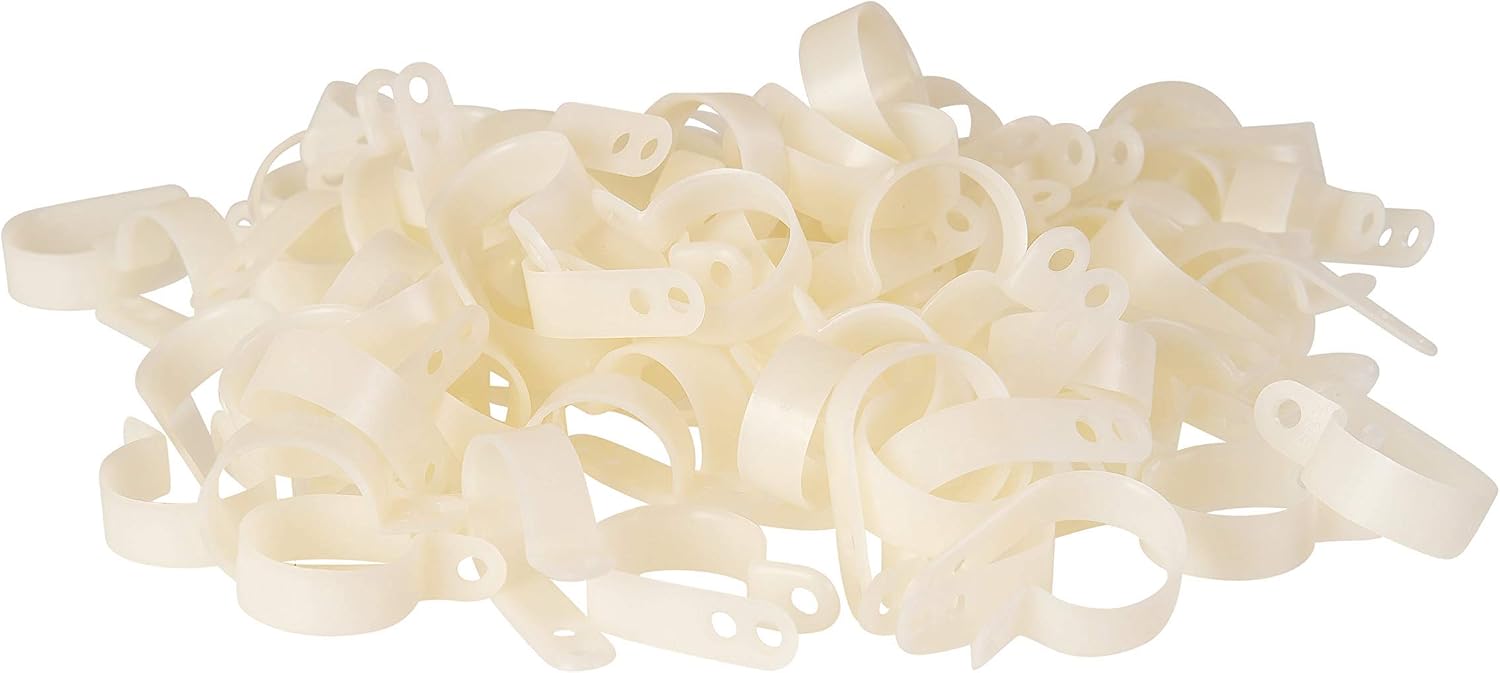 GTSE 100 Pack of White/Natural Nylon P-Clips, 9.5mm (3/8") Diameter, Plastic Cable Clips, 3/8" Diameter - Image 5