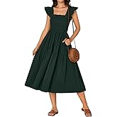 Rooscier Women's Square Neck Smocked Ruffle Sleeveless Backless Sundress A Line Midi Dress