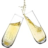 Yaschmo Stemless Champagne Flutes Set of 4，Hand Blown Crystal Glasses, 10.2oz Champagne Glasses, Prosecco Wine Flute, Cocktail Glasses, Mimosa glasses, Highball Glass, Water Glasses, Bar Glassware