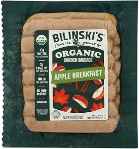 Bilinski's Organic Apple Breakfast Chicken Sausage, 8g Protein/70 Calories, Fully Cooked, GAP Certified Chicken, No Antibioti