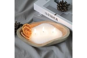 GrusoSP Reusable Wooden Dough Bowl Candle with Pearled Candle Sand 18 Oz Unscented Candle Refill Kit DIY Candle Making Kit Powder Candle with 30 Wicks (White)