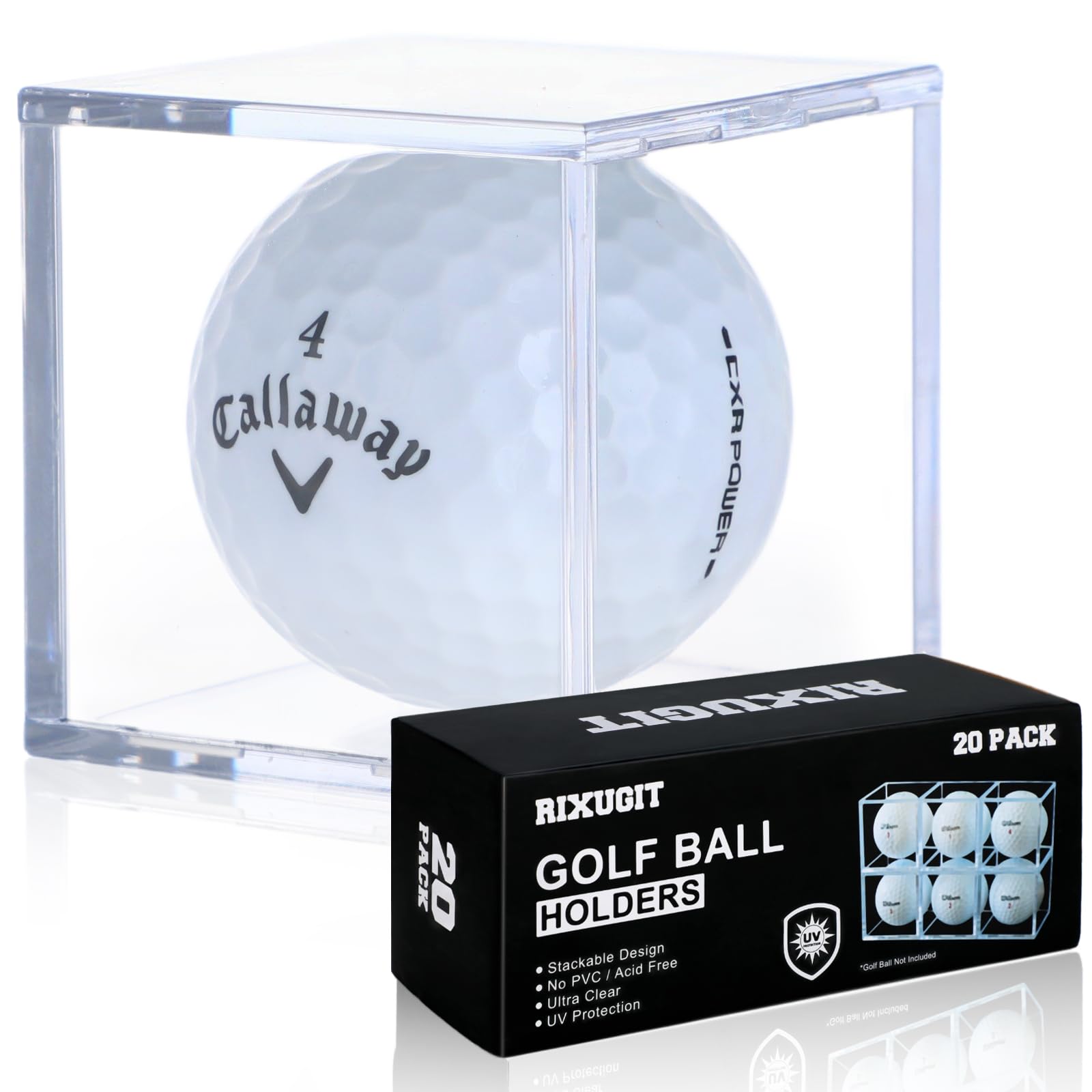 RIXUGIT 20-Pack Golf Ball display case - UV Protection Golf Ball Holder, Golf Ball Cube Clear Acrylic Golf Ball Box Square Case for Golf Ball Collectibles, Golf Ball Square Showcase Your Collection