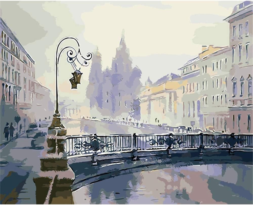 My First Paint by Number Kit 16''X20'' Inch,Romantic European Street
