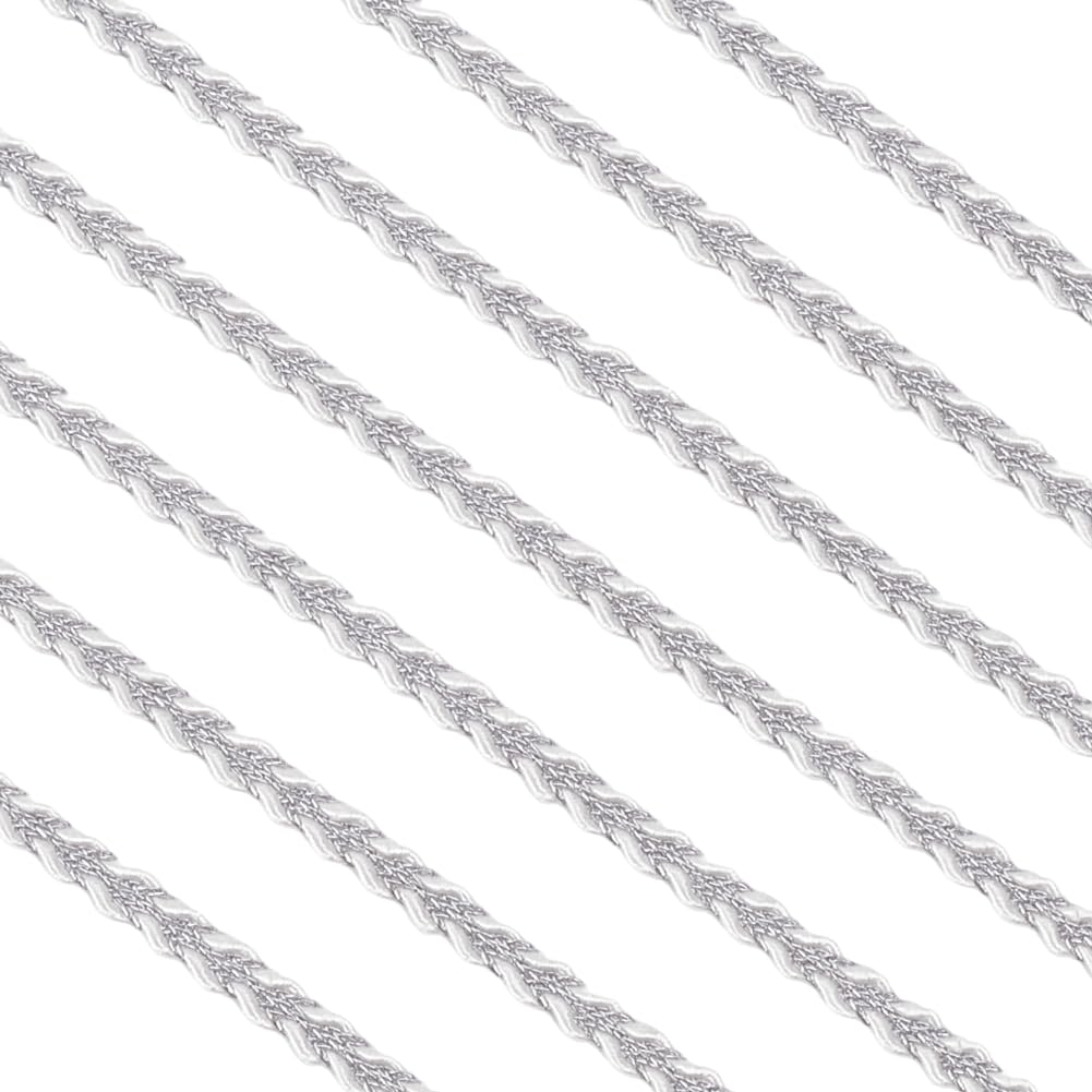 MAYJOYDIY 9.14mx4mm White Gimp Braid Trim, Interwoven Silver Metallic Threads Braided Lace Trims Stylishal Polyester Lace Ribbon for Curtains, Lampshade, Sofa DIY Sewing