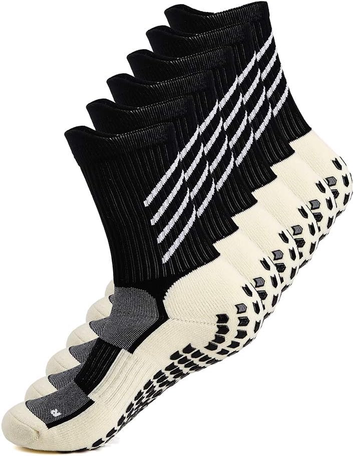Non-slip Socks for Men Women Anti-slip Sport Socks, Soft Cotton Thick Breathable Elastic Atheletic Socks for Football Running Walking Cycling Hiking Basketball Yoga, Black (3 Pairs)