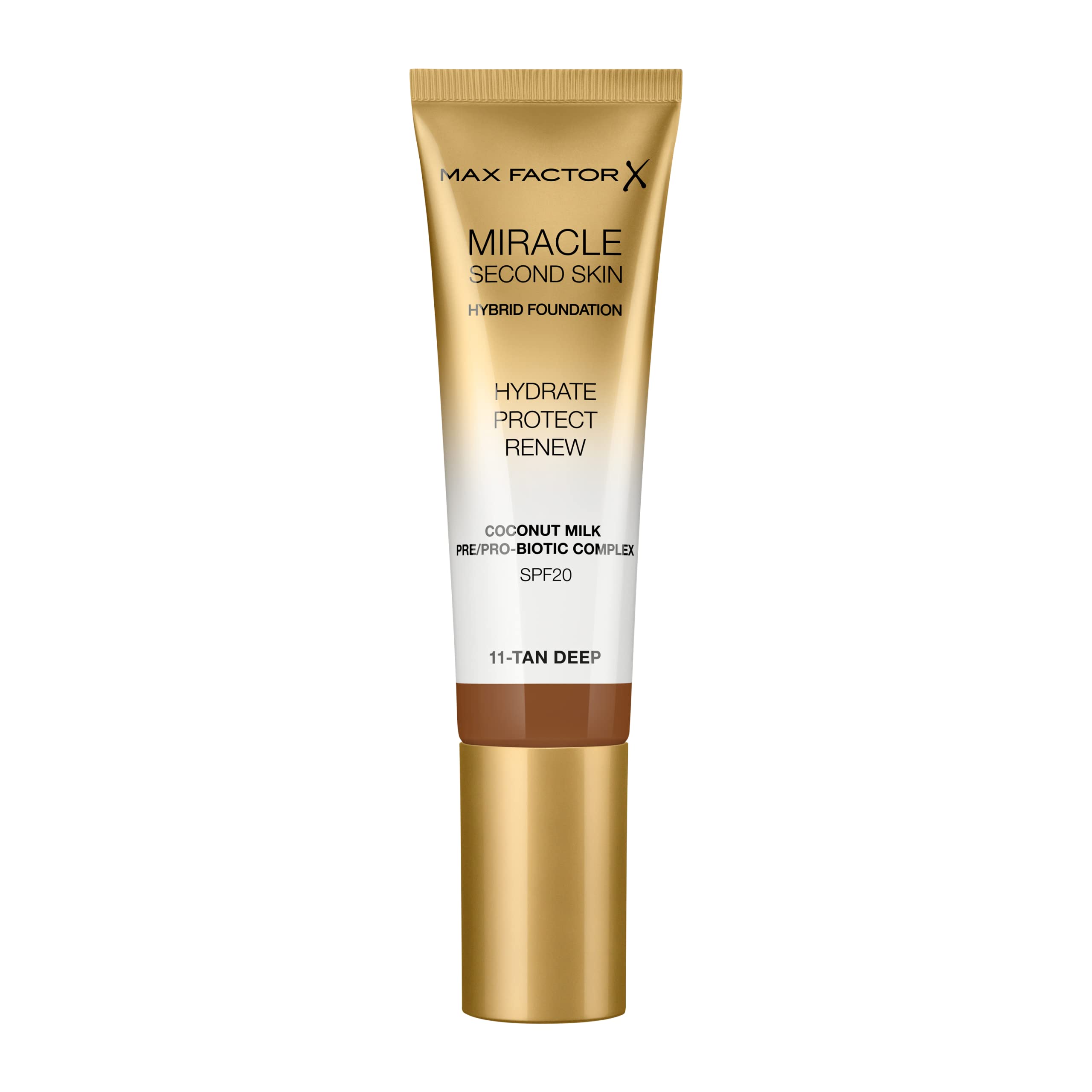 Max Factor Miracle Second Skin Hydrating Foundation, Tan-Deep - 30 ml