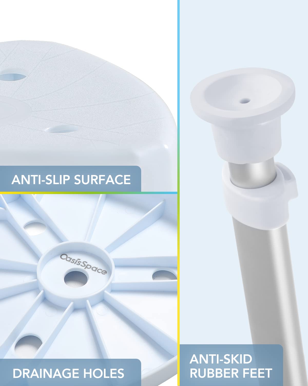 OasisSpace Adjustable Corner Shower Stool - Triangle Spa Shower Seat for Inside Shower, Shower Shaving Stool for Adults, Anti-Slip and Durable Shower Chair for Small Shower