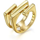 Aprilery Gold and Silver Rings for Women, Fashion Gold Plated Chunky Statement Ring Band Dome Mask Design Cocktail Costume Jewelry for Her