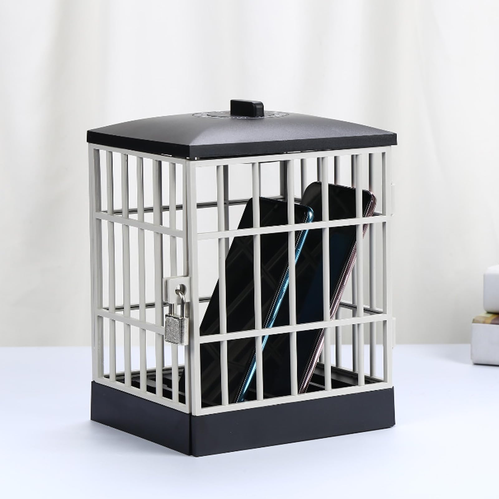 Dpofirs Phone Lock Box with Timer, Cell Phone Jail, Mobile Phone Jail with Timer Cell Phones Prison Lock Up Safe Smartphone Stand Holder Classroom Home Table Office Storage Gadget (Black