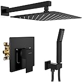 SR SUN RISE Shower Faucet Set & System - 12 Inch Rainfall Shower Head & Handle Set Wall Mounted Matte Black Solid Brass Valve Trim Kit Included