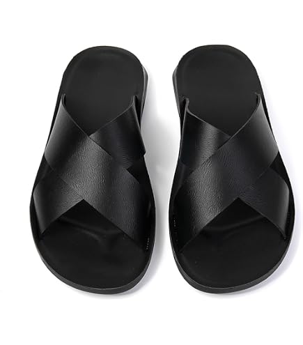 Amazon.com | MGGMOKAY Mens Leather Slides Men display picture 1
