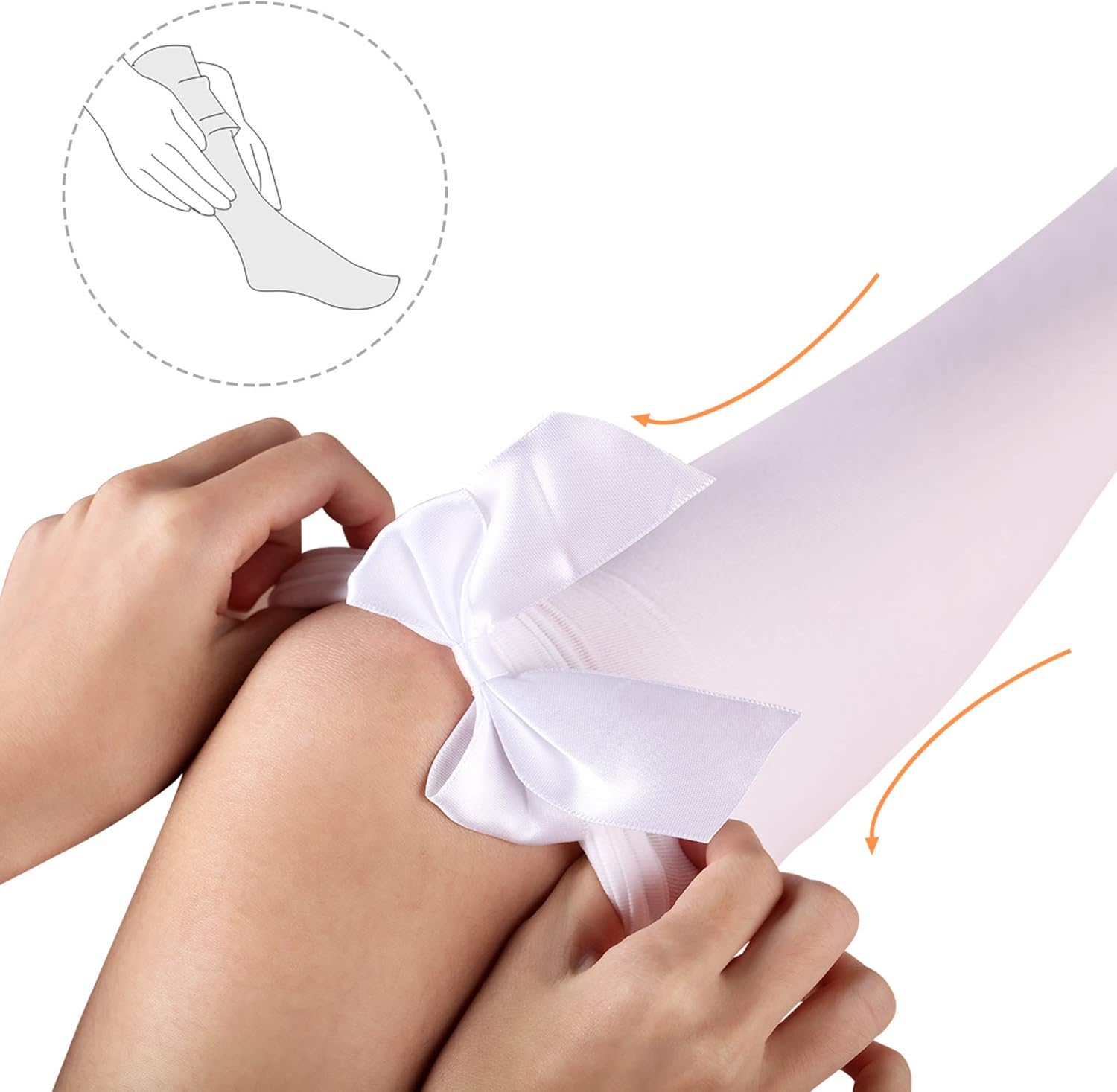 Silk Thigh High Stocking for Women Lace Silicone Socks Satin Bow Top Stocking (Red, Black, Skin Color, White): Clothing
