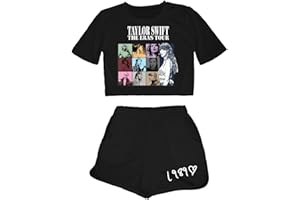 Zelbuck Girls Shorts Set, Trendy Singer Fans Crop Top and Shorts Set Toddler Kids 2 Piece Concert Outfit for 4-15 Years