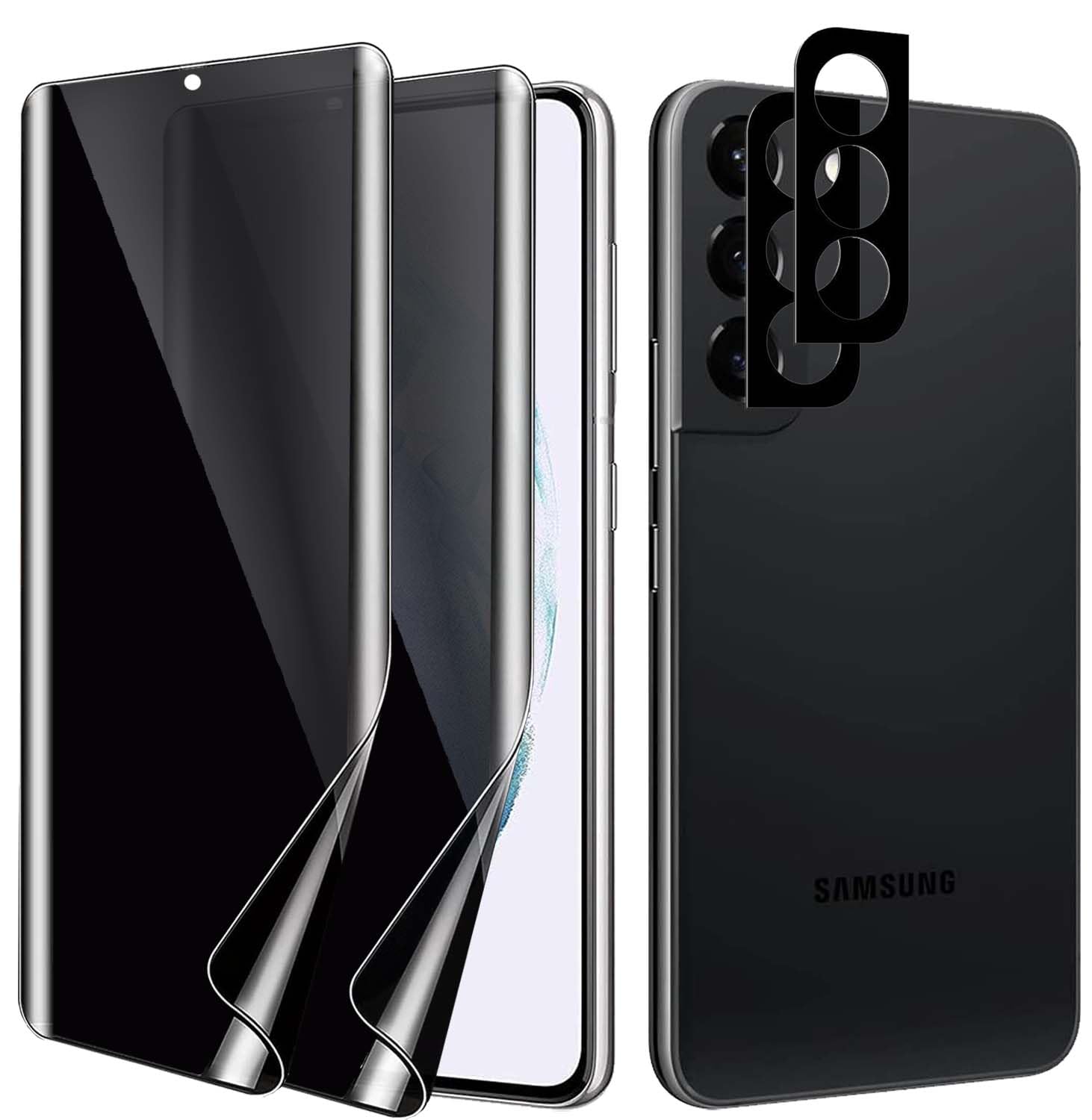 Photo 1 of [2+2 Pack] for Samsung Galaxy S21 6.2” Privacy Screen Protector [Not Glass], 2Pcs Anti-Spy Flexible TPU Hydrogel Film with 2Pcs Tempered Glass Camera Lens Protector, Case Friendly