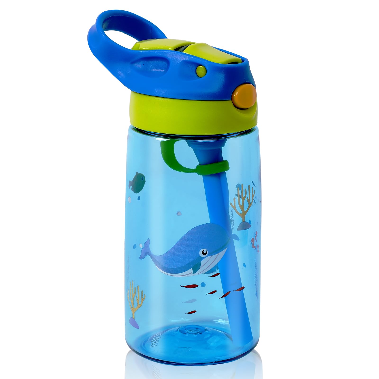 SENBSLAN Kids Water Bottles With Straw,480ml Drinks Bottle for School,Leakproof Kids Bottle BPA free Tritan Sport Bottle for Girls Boys (whale)