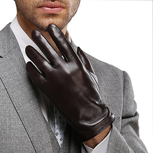 Best Winter Mens Leather Gloves Made of Australia Lambskin,concise&amp;noble,drive/work/motorcycle Riding/cycling (L（9.5"）, Brown-Best Goatskin Non Touch Screen)