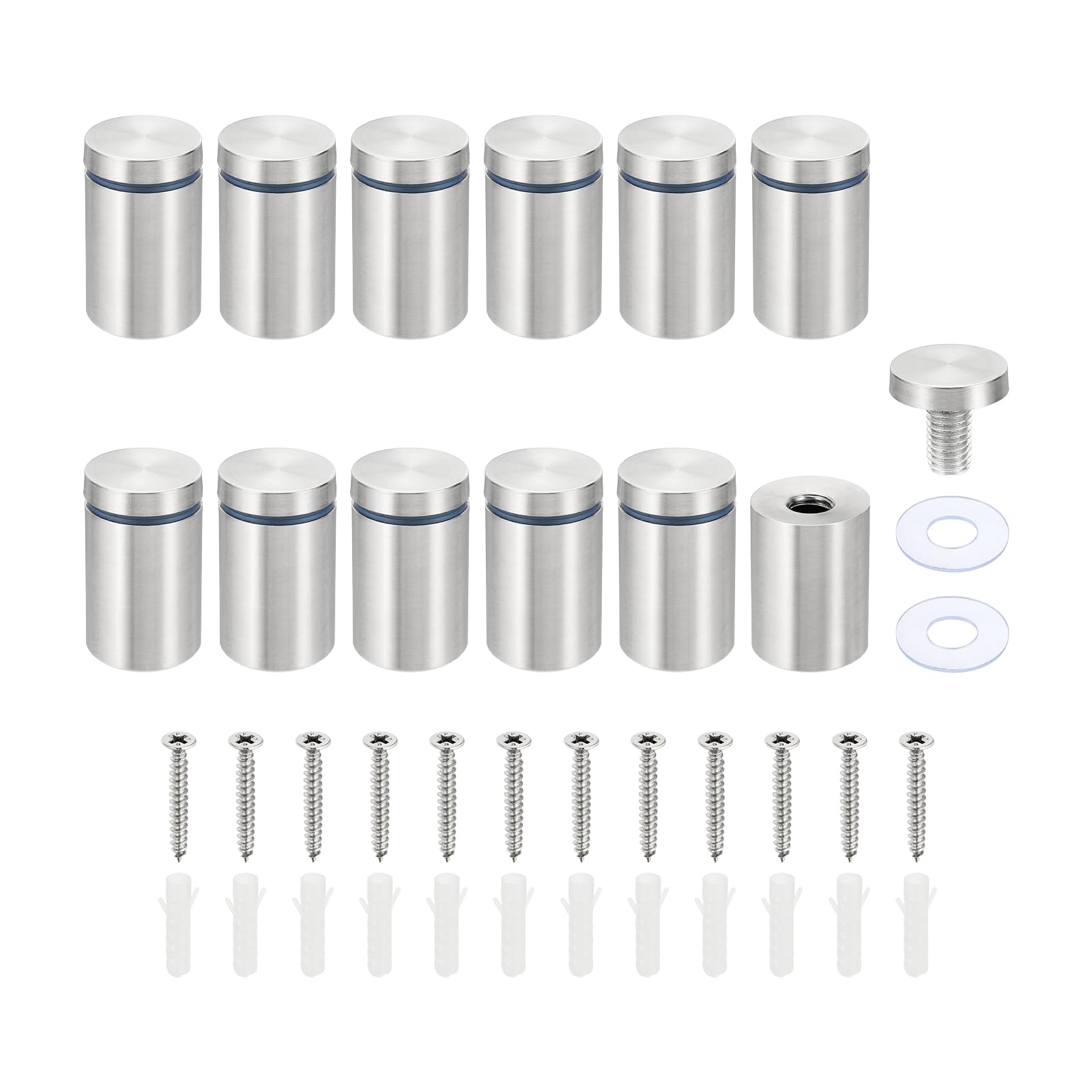 PATIKIL 1 x 1.6 inch Sign Standoff Screws, 12 Set Stainless Steel Wall Standoff Mounting Hardware Advertising Glass Nail for Hanging Acrylic Picture Frame Acrylic Panel, Silver