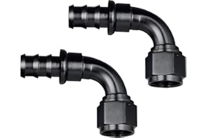VehiMata 6AN 90 Degree Push Lock Fuel Hose Fitting End Adapter Aluminum Black 2PCS