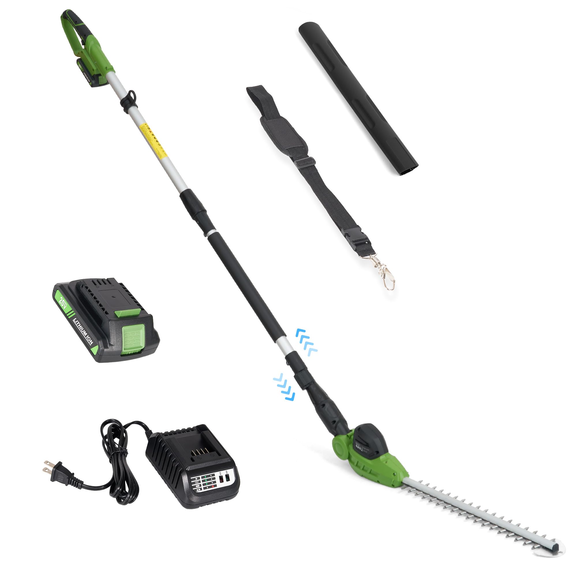 Photo 1 of 19" Pole Hedge Trimmer Cordless, Compatible with CURECURE 20V Battery, Hedge Trimmer with Extension Pole, 9.2-Feet Reach, 3/5'' Cutting Thickness, 135° Adjustable, Safety Lock, 7.9LBS Lightweight