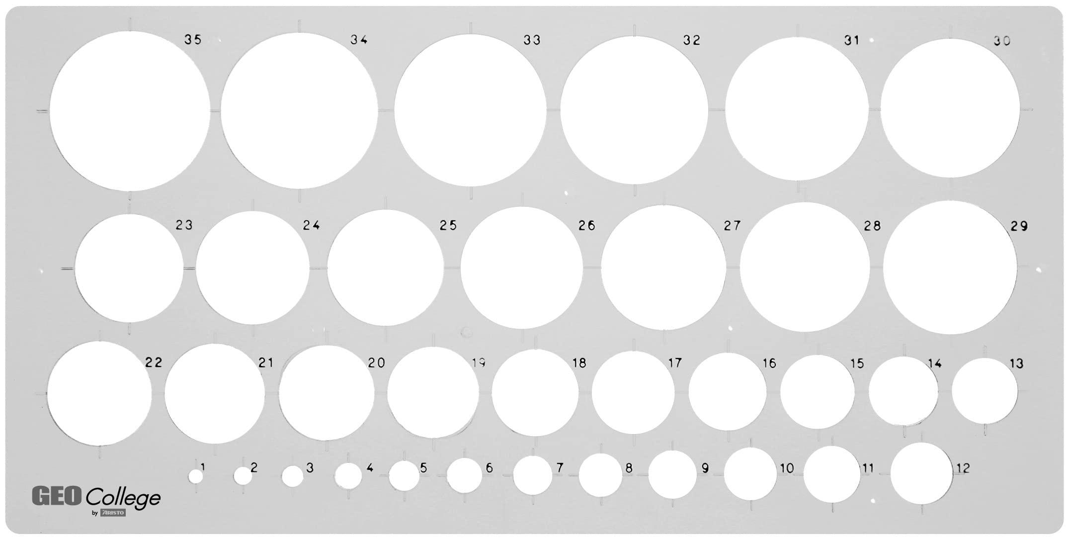 Aristo Geo College AH23319 School Circle Template (35 Circles, Diameter 1-35 mm, Dimensionally Stable PET Plastic) Grey/Transparent