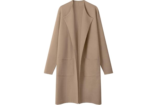MEROKEETY Women's Open Front Coatigan Sweater Long Sleeve Casual Knit Lapel Cardigan Coat with Pockets