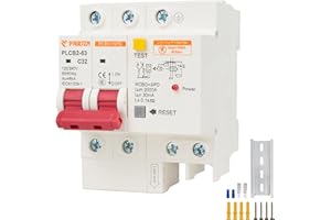PJERJZN 2-Pole Ground Fault Circuit Breaker 120/240VAC with Surge Protection DIN Rail Mount Residual Current Circuit Breaker 