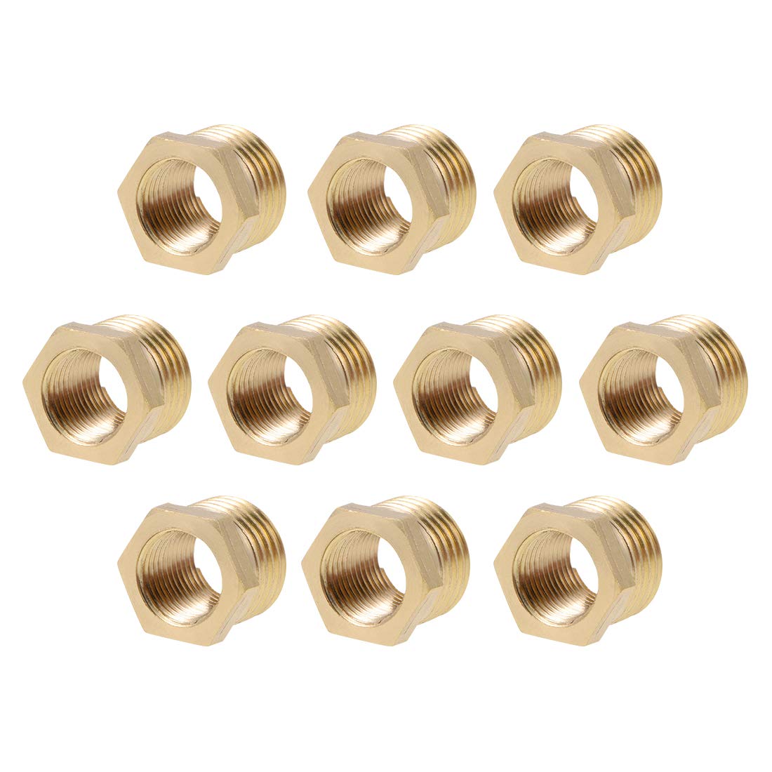 sourcing map Brass Threaded Pipe Fitting G1/4 Male X G1/8 Female Hex Bushing Adapter 10pcs