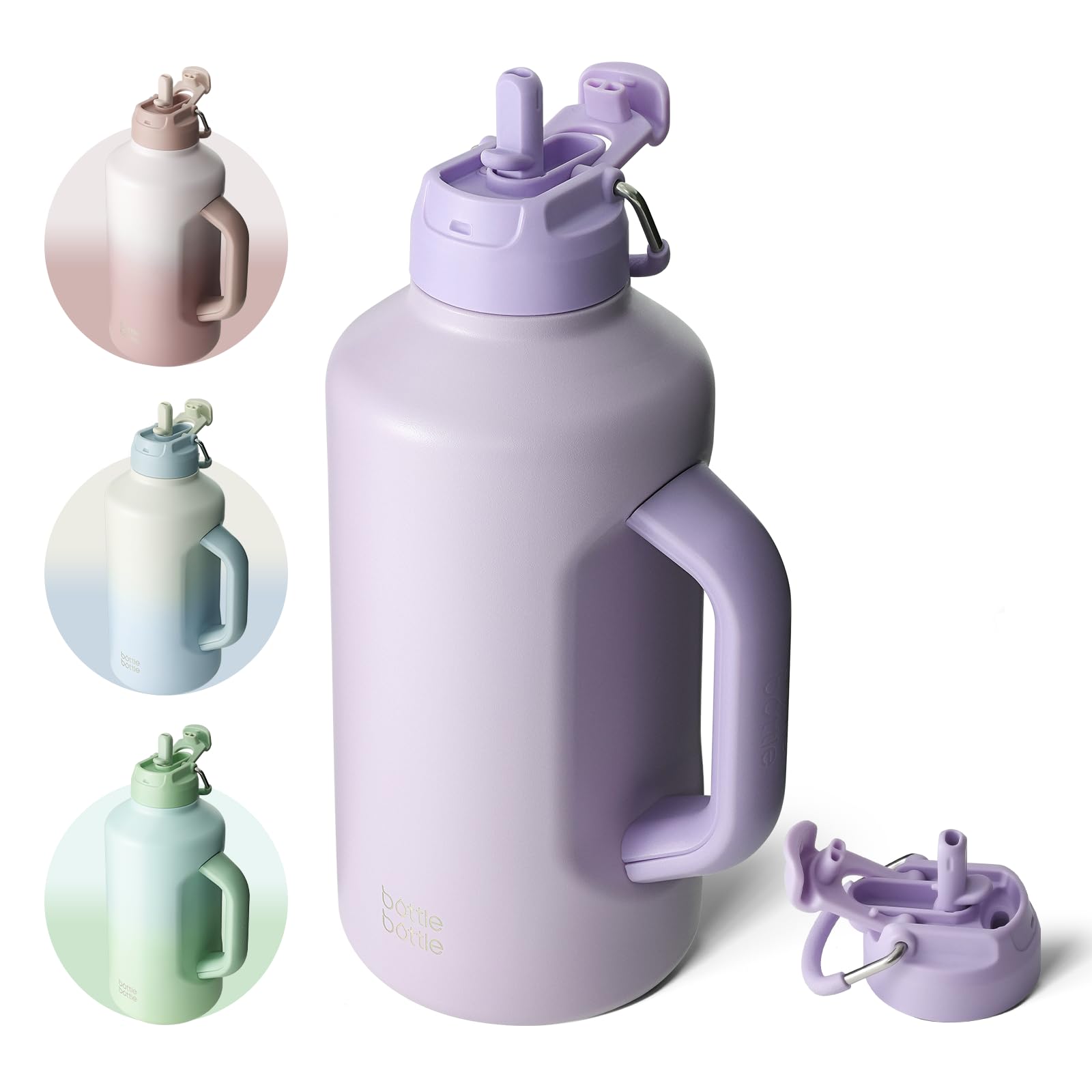 BOTTLE BOTTLE Insulated Water Bottle 64 oz with Straw and Dual-use Lid Stainless Steel Water Bottle with Handle Stainless Steel Jug for Workout Gym Soccer and More Sports purple Image