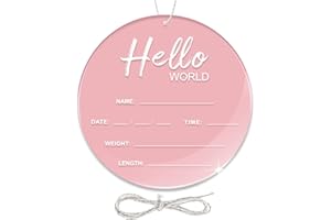 LZC LADYS GIFT Baby Announcement Sign, 6.7 Inch Hello World Newborn Sign, Thickness Upgrade Baby Birth Name Sign for Nursery Baby Shower Hospital Newborn Photo Props Essentials (Pink)