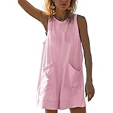 Glamaker Women's Summer Sleeveless Romper Casaul Beach Vacation Loose Shorts Jumpsuit Overalls Outfits 2026 With Pocket