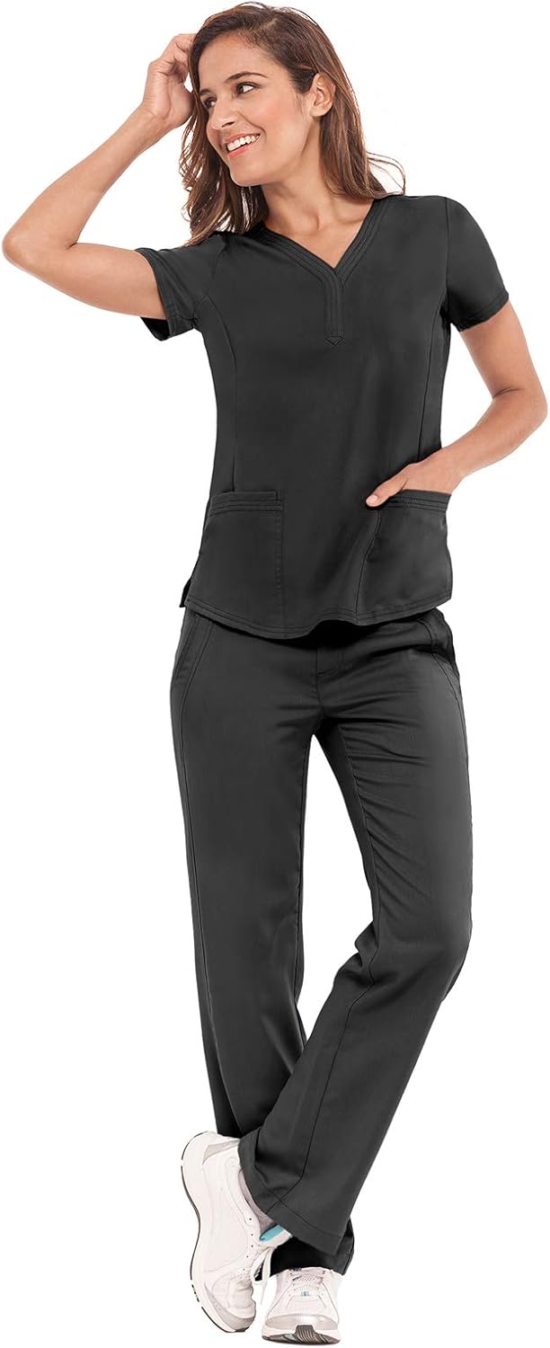 healing hands Purple Label Women’s Jane Top – Two Pocket Y-Neck Scrub Top: Clothing