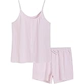 Latuza Women's Seersucker Pajamas Set Cotton Cami Top Shorts Pj Lounge Set