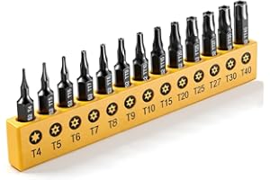 vovueni Torx Star Punch & Security Bit Set 13-Piece 1-Inch, S2 Steel Tamper Proof Bits with Hole (T4, TT5-TT40) for Electroni