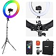 NEEWER 18 Inch RGB LED Ring Light APP Control with Tripod Stand and Phone HolderCompatible with iPhone for Selfie Makeup Lash Studio Streaming Video Recording Lighting, 42W Ringlight Dimmable,RGB18 II