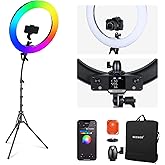 NEEWER 18" RGB LED Ring Light APP Control with Tripod Stand and Phone Holder Compatible with iPhone for Selfie Makeup Lash St